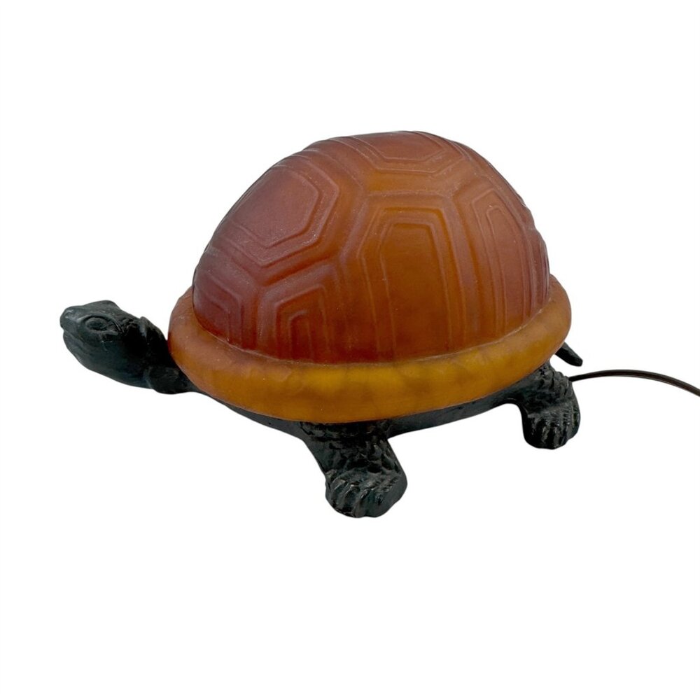 Amber Satin Glass Figural Turtle Tortoise Accent Desk Lamp Night Light